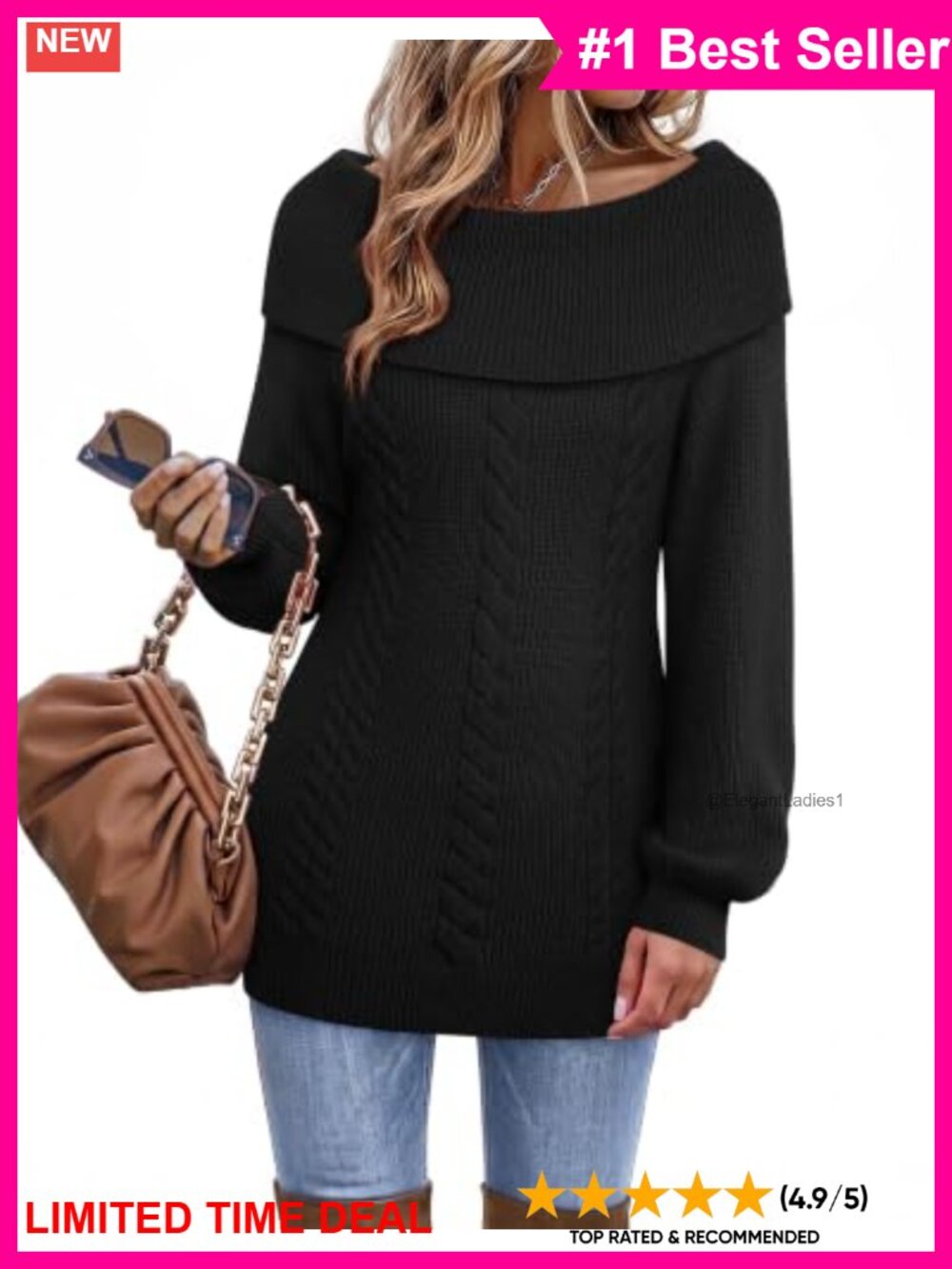 Cable Knit Pullover Tunic Sweater Cowl Neck Lantern Sleeve Women's